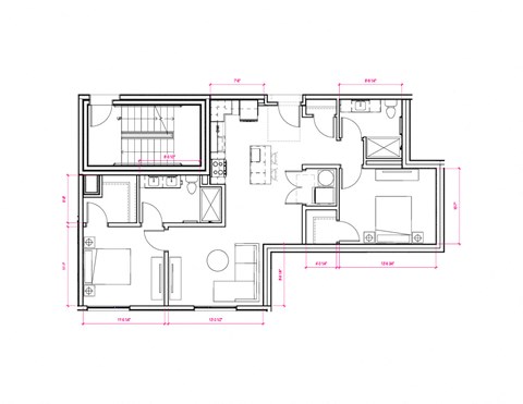 Floor plan for 2 beds, 2 baths, 967 sqft